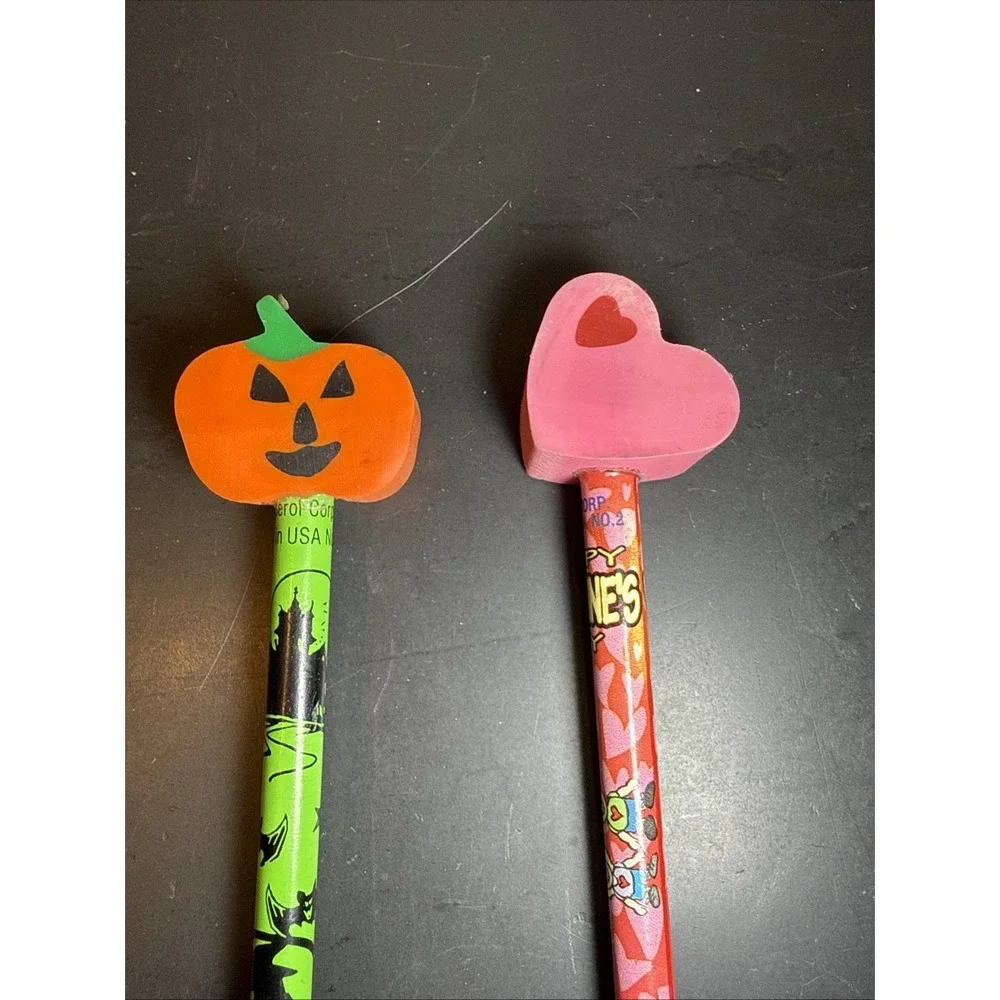 Vintage Berol Holiday‎ Pencils 1990's Pumpkin Heart Halloween Valentine's Day
